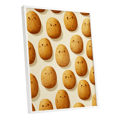 Golden Little Faces, gold, beige, brown minimalist wall art shown as a white framed poster wall art print