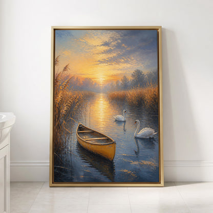 Golden Marsh Reverie, blue, gold, brown nature wall art displayed in a styled interior, gallery view 2
