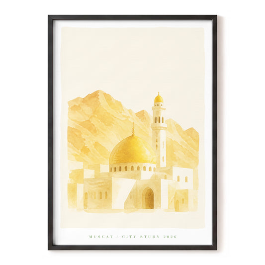 Golden Muscat Sanctuary, gold, beige, white minimalist wall art, front artwork view