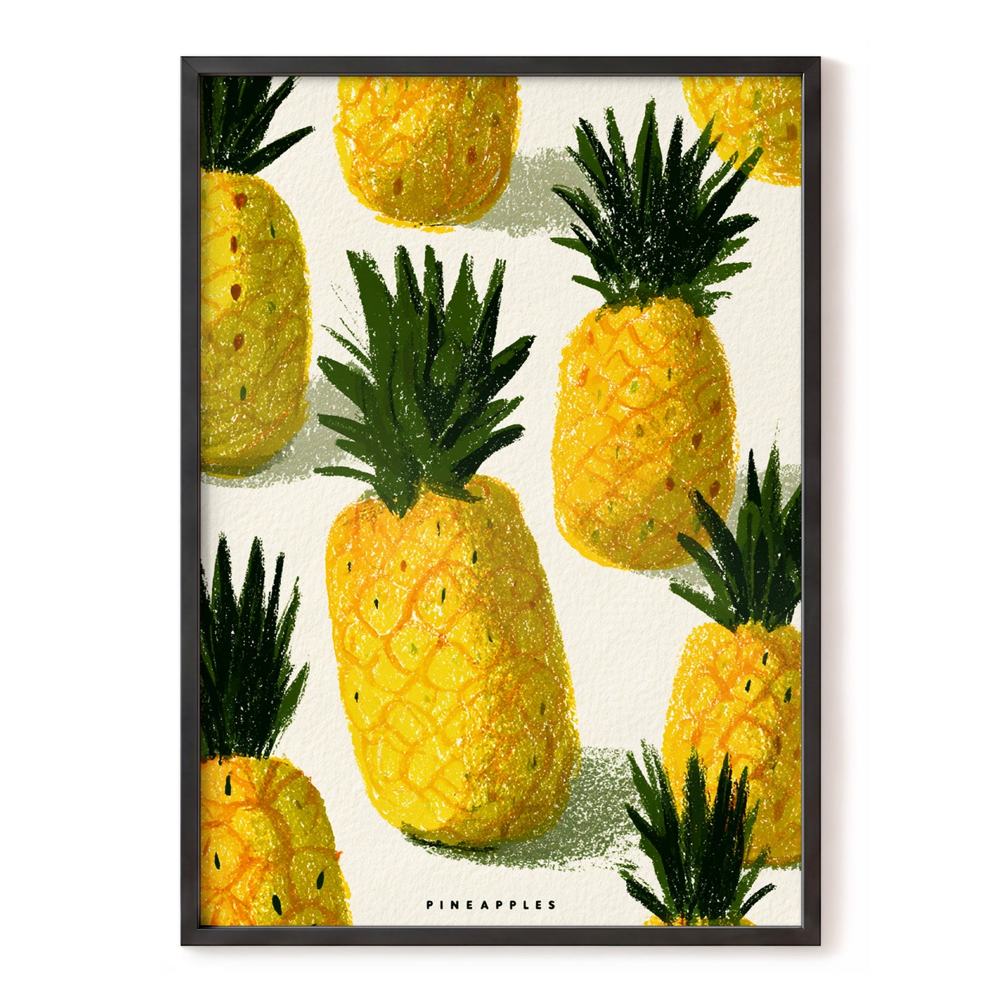 Golden Pineapple Parade, yellow, gold, green nature wall art, front artwork view