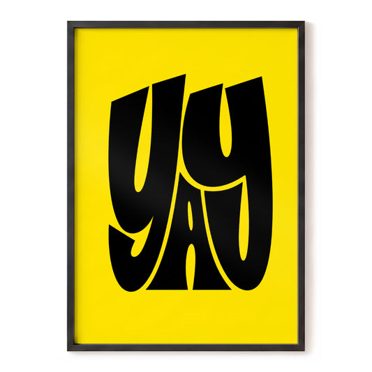 Golden Rhythm, black, yellow abstract wall art, front artwork view