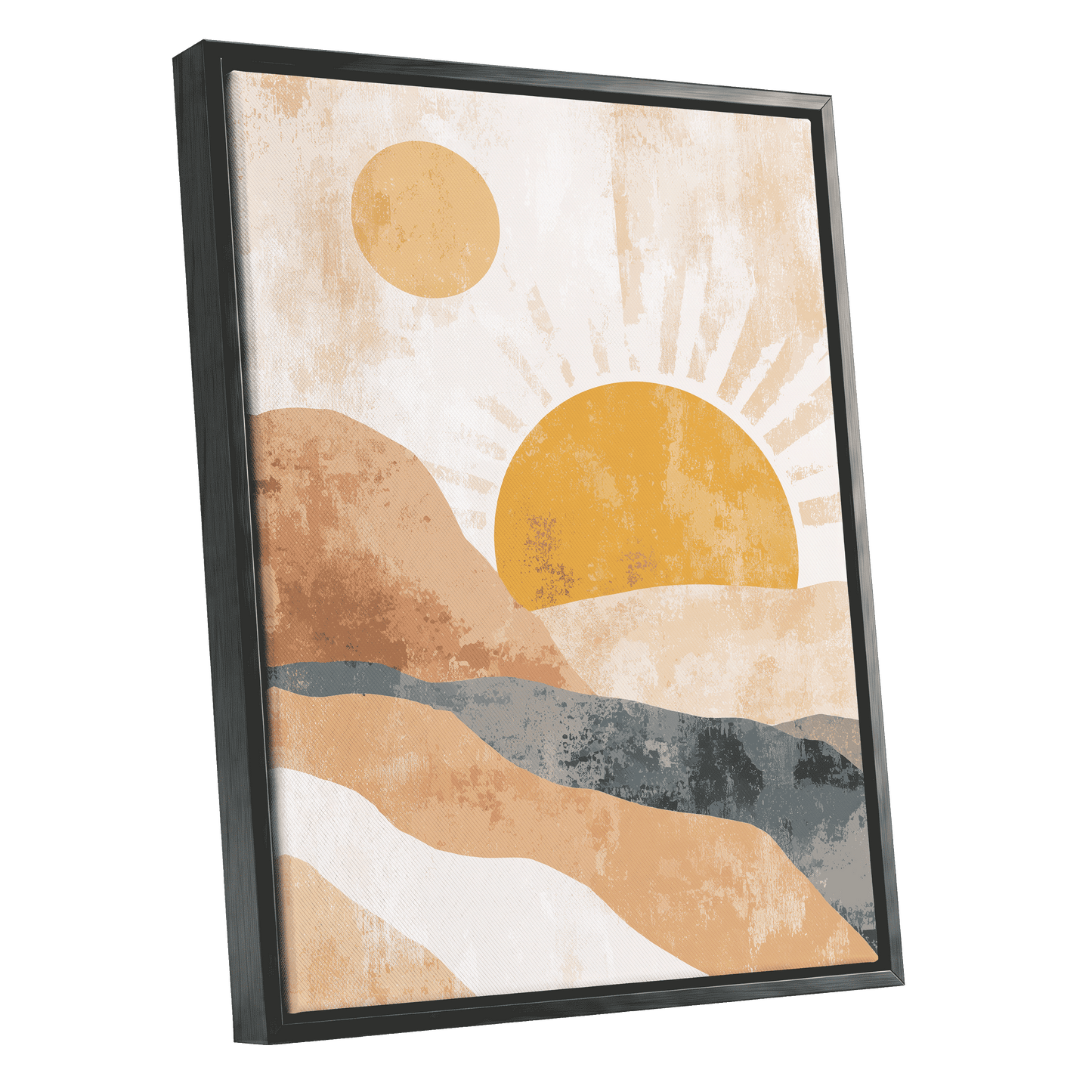 Golden Sun River – black framed canvas option