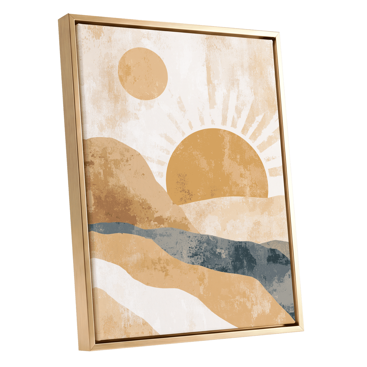 Golden Sun River – gold framed canvas option