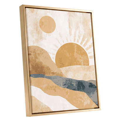 Golden Sun River – gold framed canvas option