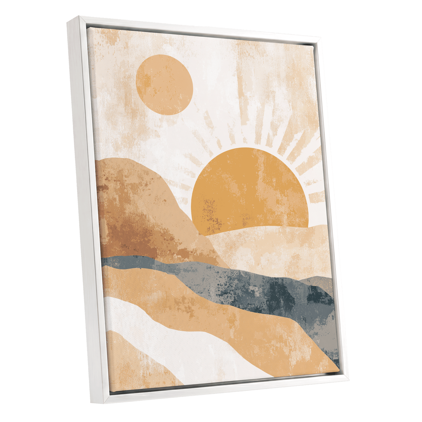 Golden Sun River – white framed canvas option