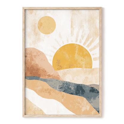 Golden Sun River – yellow, orange, blue nature wall art, front view