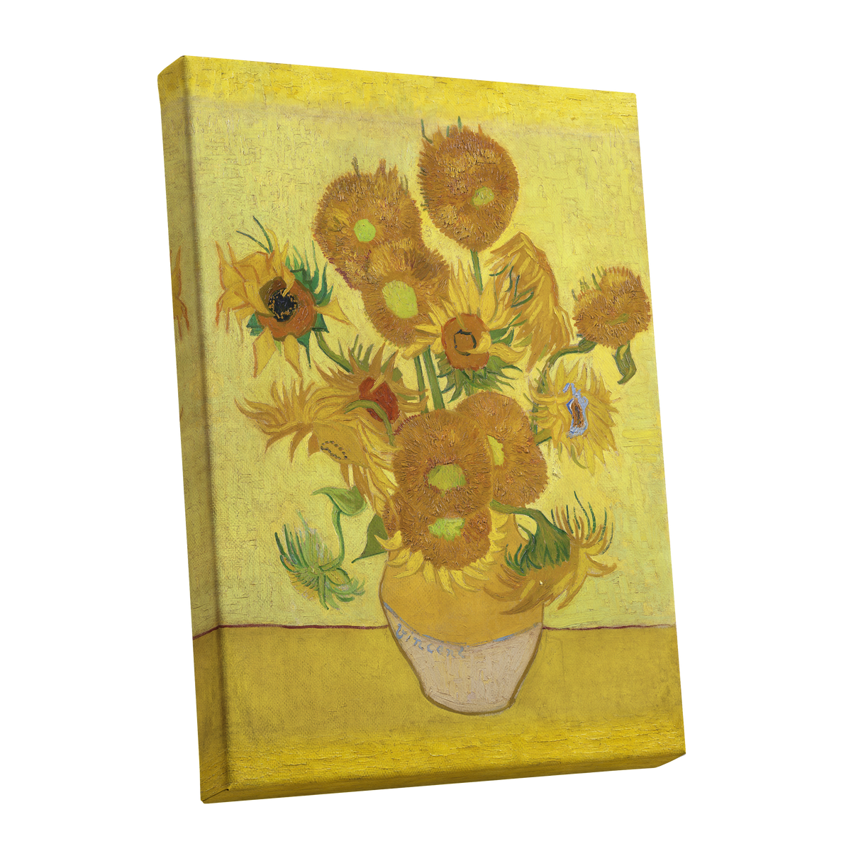 Golden Sunflower Chorus, yellow, gold, brown floral wall art shown as a stretched canvas wall art
