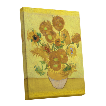 Golden Sunflower Chorus, yellow, gold, brown floral wall art shown as a stretched canvas wall art