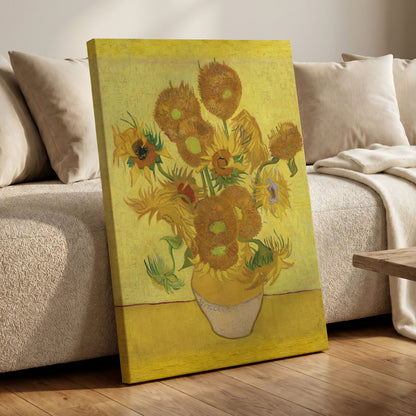Golden Sunflower Chorus, yellow, gold, brown floral wall art displayed in a styled interior, gallery view 3