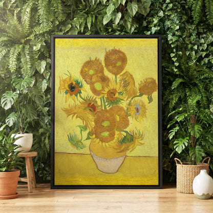 Golden Sunflower Chorus, yellow, gold, brown floral wall art displayed in a styled interior, gallery view 4
