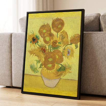 Golden Sunflower Chorus, yellow, gold, brown floral wall art displayed in a styled interior, gallery view 8