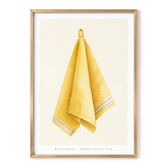 Golden Towel Study, yellow, beige, gray minimalist wall art, front artwork view