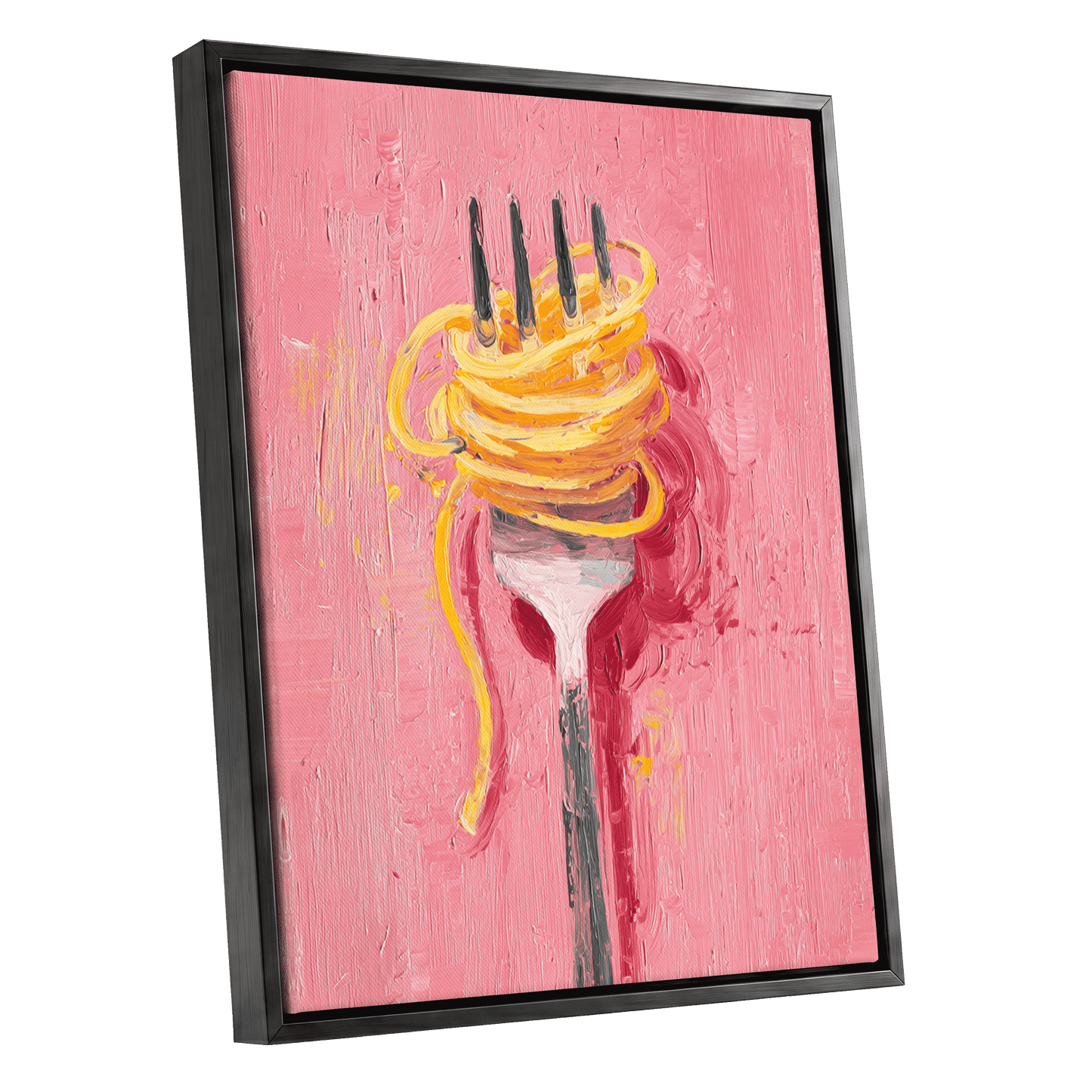 Golden Twirl, pink, gold, orange minimalist wall art shown as a black framed canvas wall art