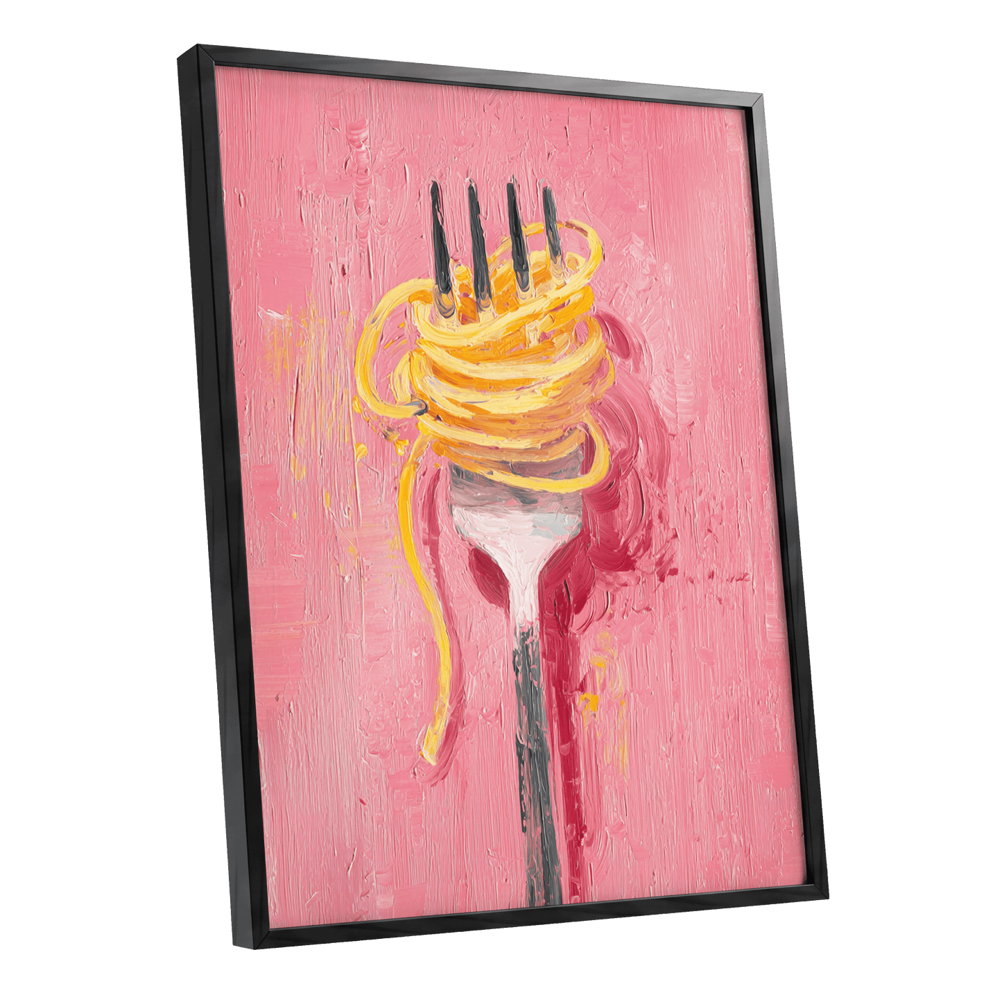 Golden Twirl, pink, gold, orange minimalist wall art shown as a black framed poster wall art print