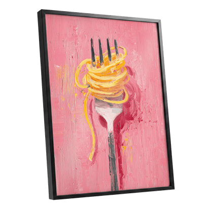 Golden Twirl, pink, gold, orange minimalist wall art shown as a black framed poster wall art print