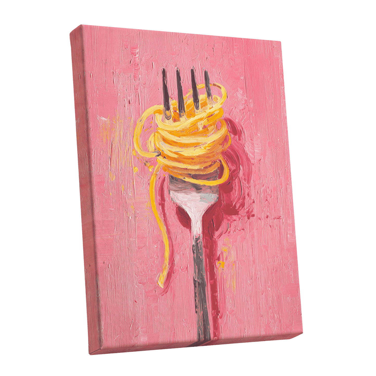 Golden Twirl, pink, gold, orange minimalist wall art shown as a stretched canvas wall art