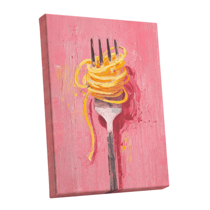 Golden Twirl, pink, gold, orange minimalist wall art shown as a stretched canvas wall art