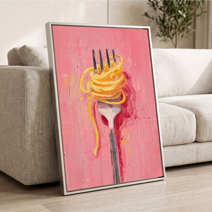 Golden Twirl, pink, gold, orange minimalist wall art displayed in a styled interior, gallery view 2