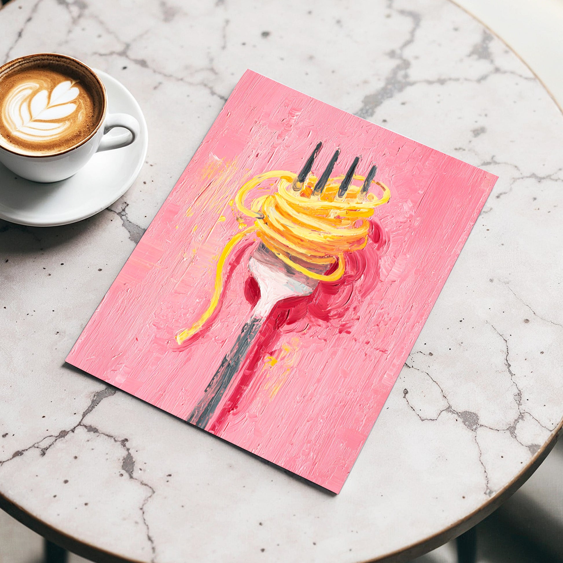 Golden Twirl, pink, gold, orange minimalist wall art displayed in a styled interior, gallery view 3