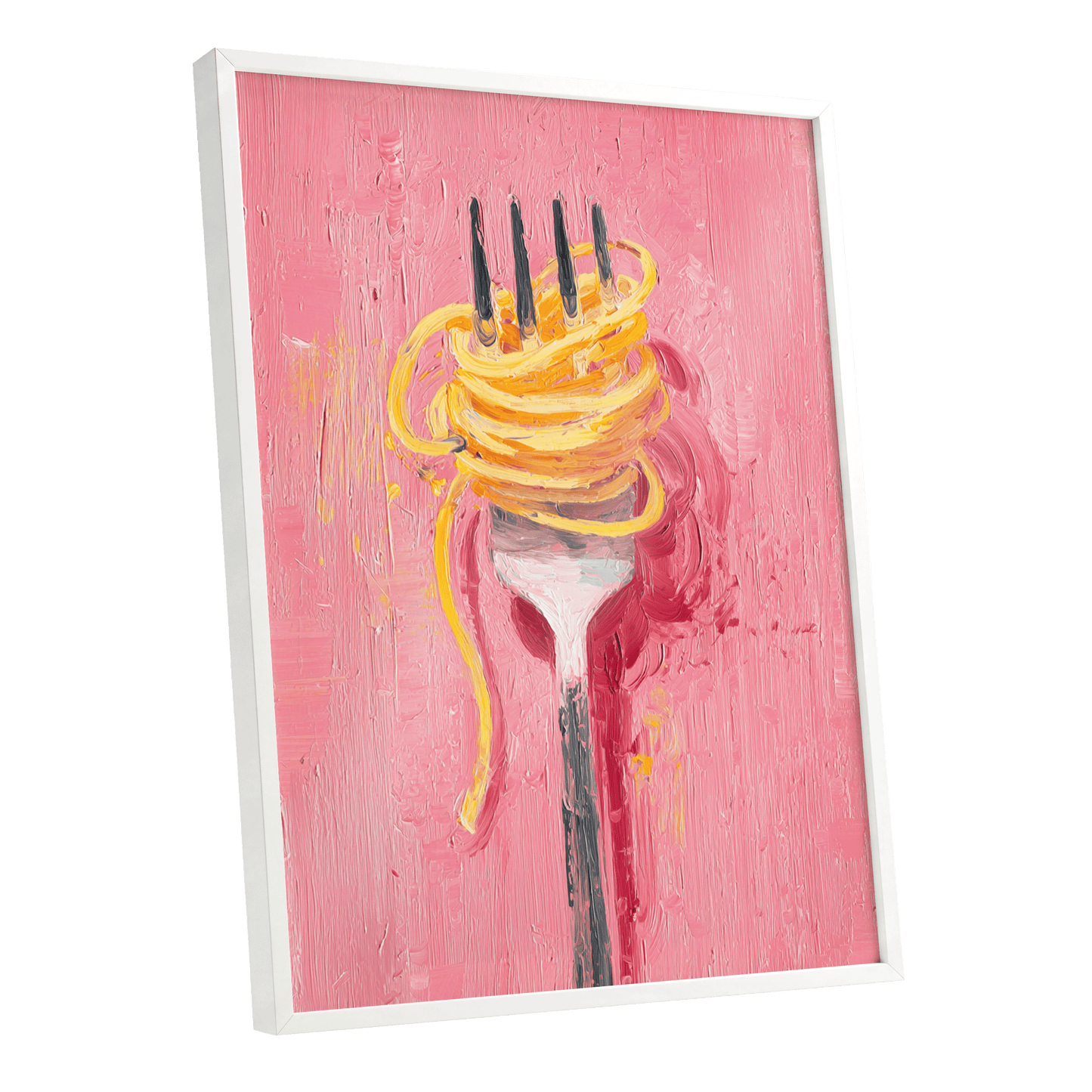 Golden Twirl, pink, gold, orange minimalist wall art shown as a white framed poster wall art print
