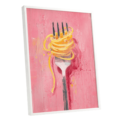 Golden Twirl, pink, gold, orange minimalist wall art shown as a white framed poster wall art print