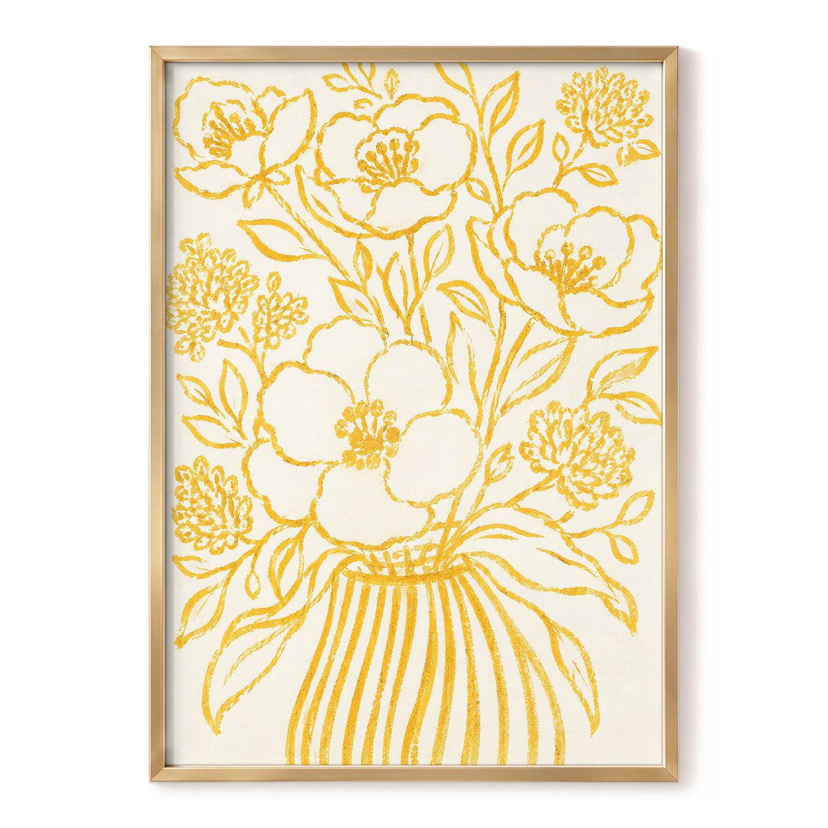 Golden Vase Reverie, beige, gold, yellow floral wall art, front artwork view