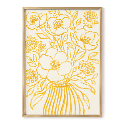 Golden Vase Reverie, beige, gold, yellow floral wall art, front artwork view