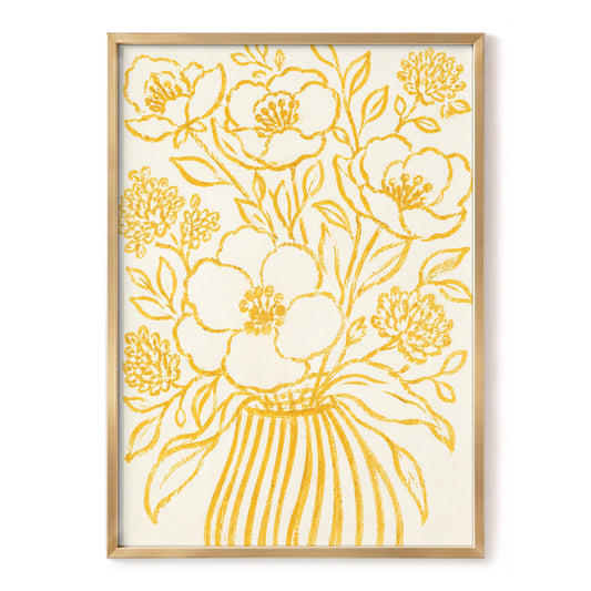 Golden Vase Reverie, beige, gold, yellow floral wall art, front artwork view
