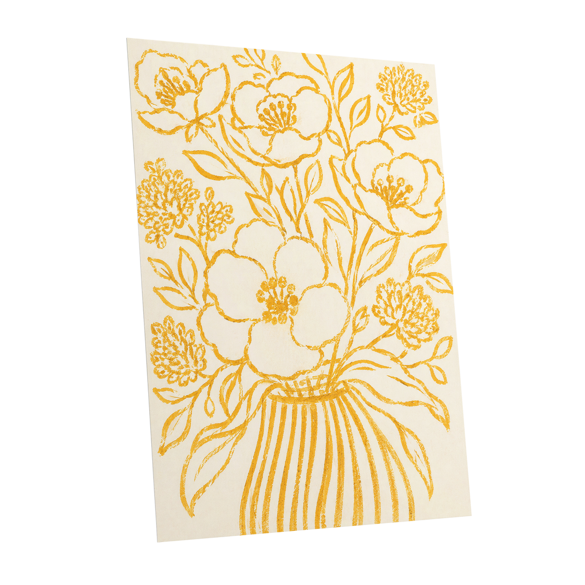 Golden Vase Reverie, beige, gold, yellow floral wall art shown as a unframed poster wall art print