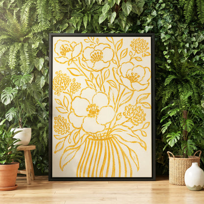 Golden Vase Reverie, beige, gold, yellow floral wall art displayed in a styled interior, gallery view 4