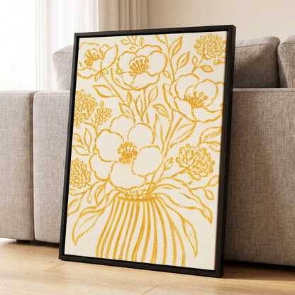 Golden Vase Reverie, beige, gold, yellow floral wall art displayed in a styled interior, gallery view 8