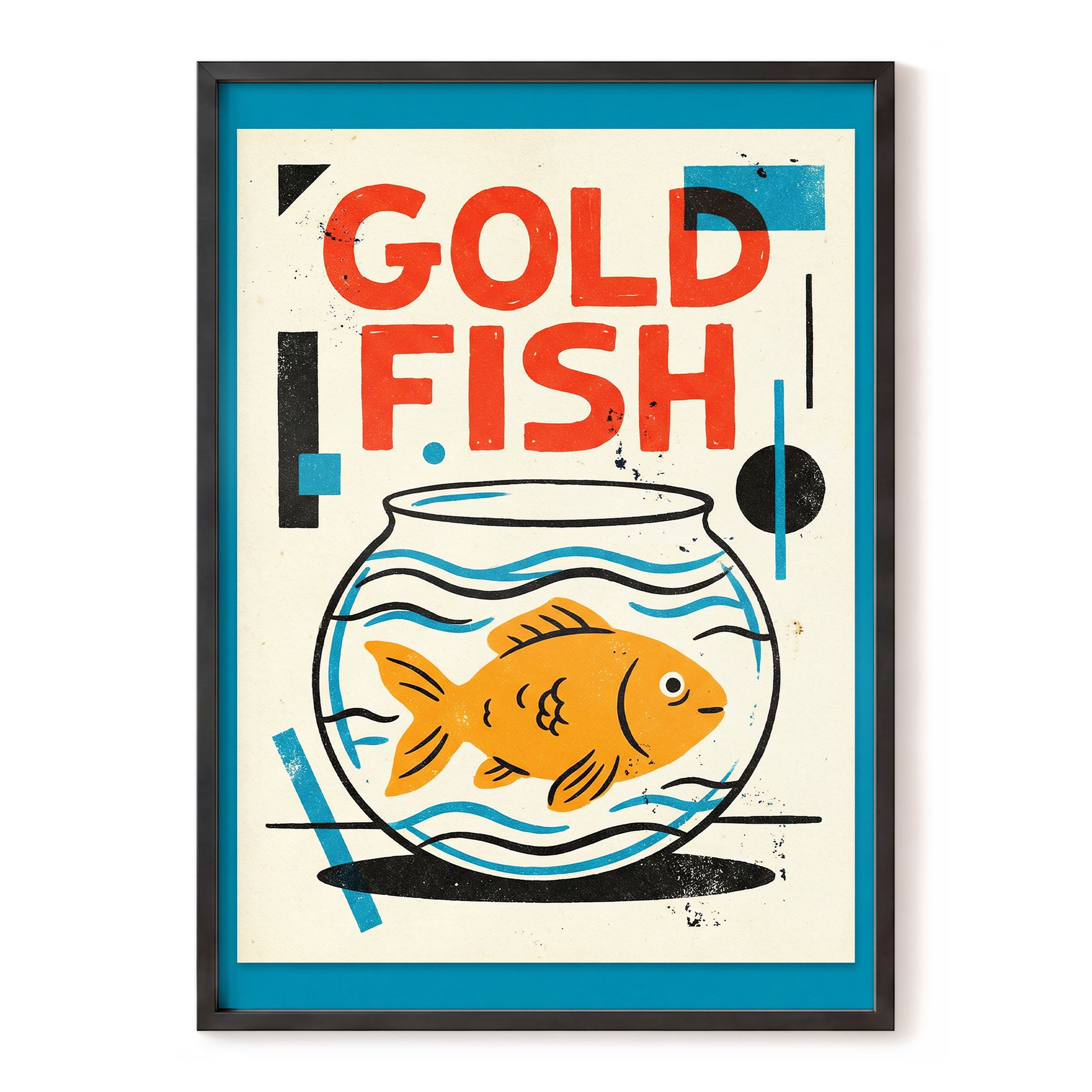 Goldfish Geometry, beige, orange, blue nature wall art, front artwork view