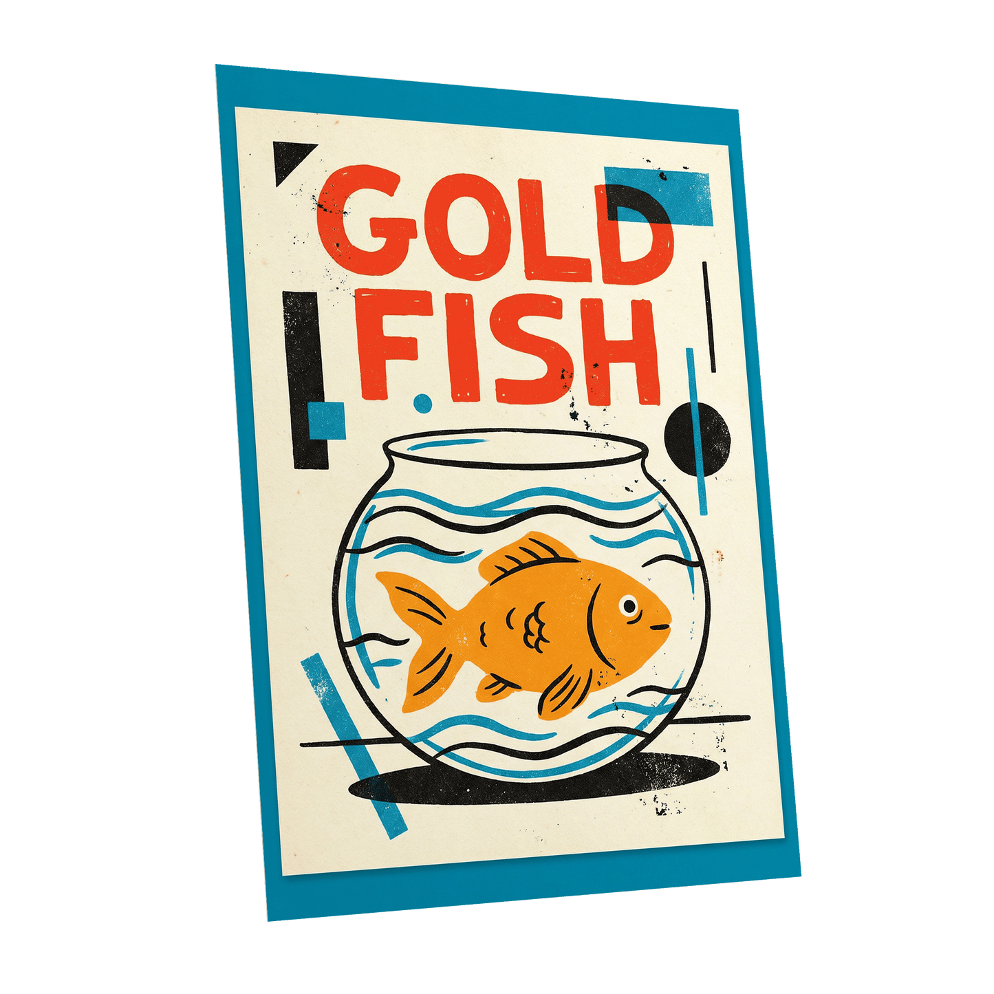 Goldfish Geometry, beige, orange, blue nature wall art shown as a unframed poster wall art print