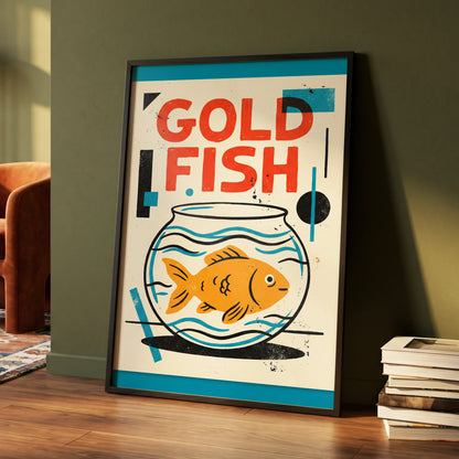 Goldfish Geometry, beige, orange, blue nature wall art displayed in a styled interior, gallery view 4