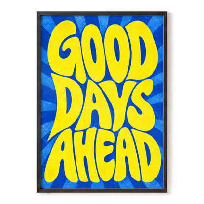 Good Days Sunburst, yellow, blue abstract wall art, front artwork view