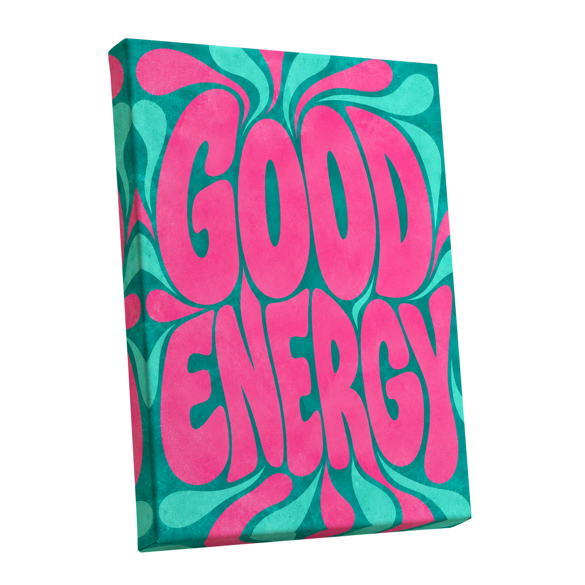 Good Energy Groove, pink, green abstract wall art shown as a stretched canvas wall art