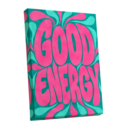 Good Energy Groove, pink, green abstract wall art shown as a stretched canvas wall art