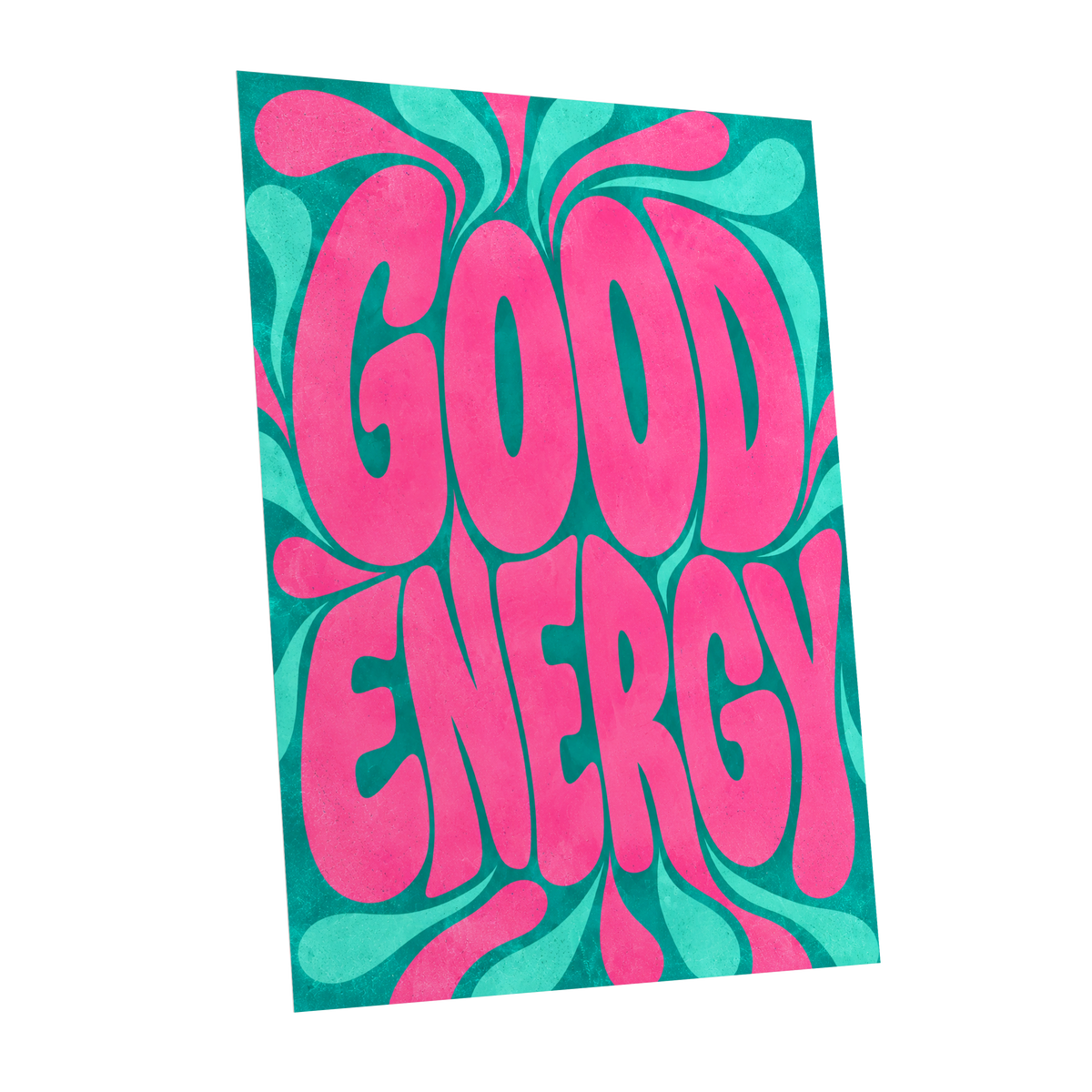 Good Energy Groove, pink, green abstract wall art shown as a unframed poster wall art print