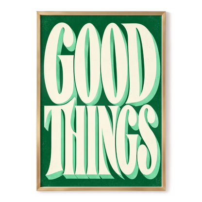 Good Things in Green, green, beige abstract wall art, front artwork view