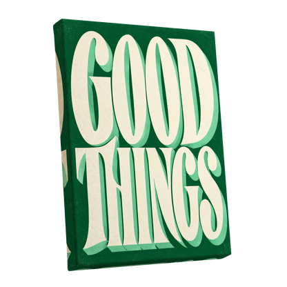 Good Things in Green, green, beige abstract wall art shown as a stretched canvas wall art