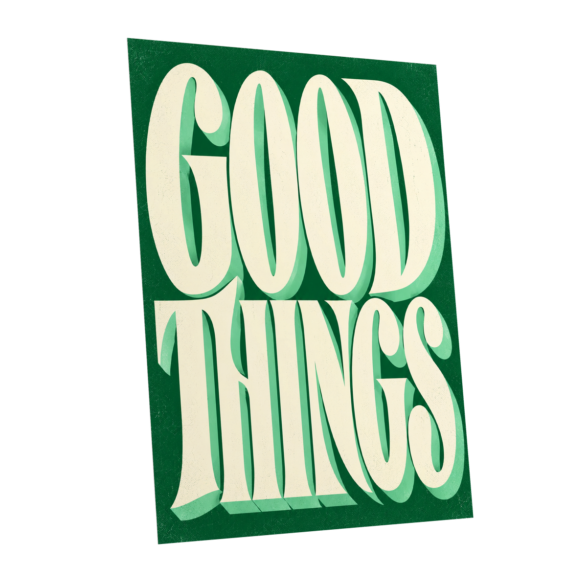 Good Things in Green, green, beige abstract wall art shown as a unframed poster wall art print