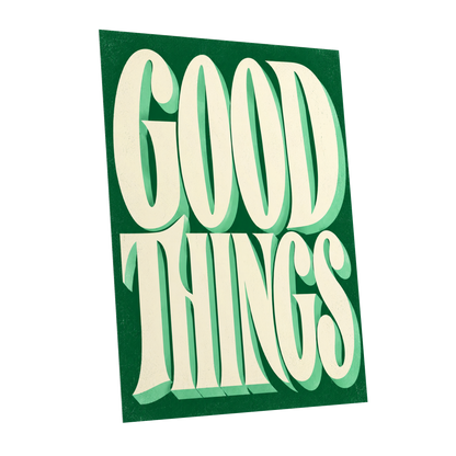 Good Things in Green, green, beige abstract wall art shown as a unframed poster wall art print