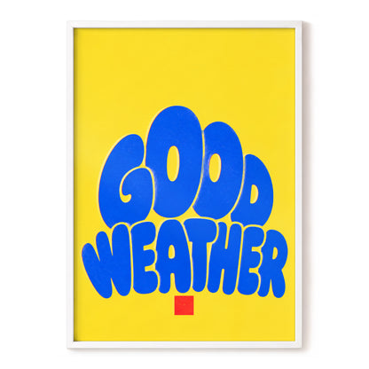 Good Weather Glow, blue, yellow, red minimalist wall art, front artwork view