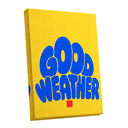 Good Weather Glow, blue, yellow, red minimalist wall art shown as a stretched canvas wall art