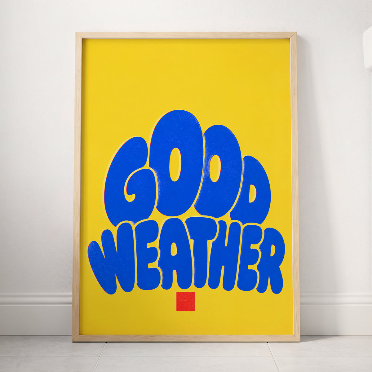 Good Weather Glow, blue, yellow, red minimalist wall art displayed in a styled interior, gallery view 4