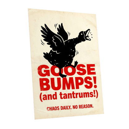 Goose Bumps & Tantrums, black, beige, red nature wall art shown as a unframed poster wall art print