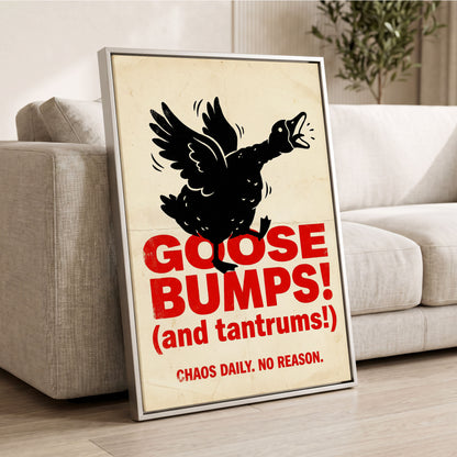 Goose Bumps & Tantrums, black, beige, red nature wall art displayed in a styled interior, gallery view 2
