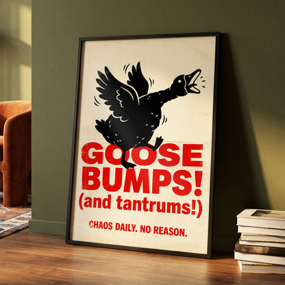 Goose Bumps & Tantrums, black, beige, red nature wall art displayed in a styled interior, gallery view 4