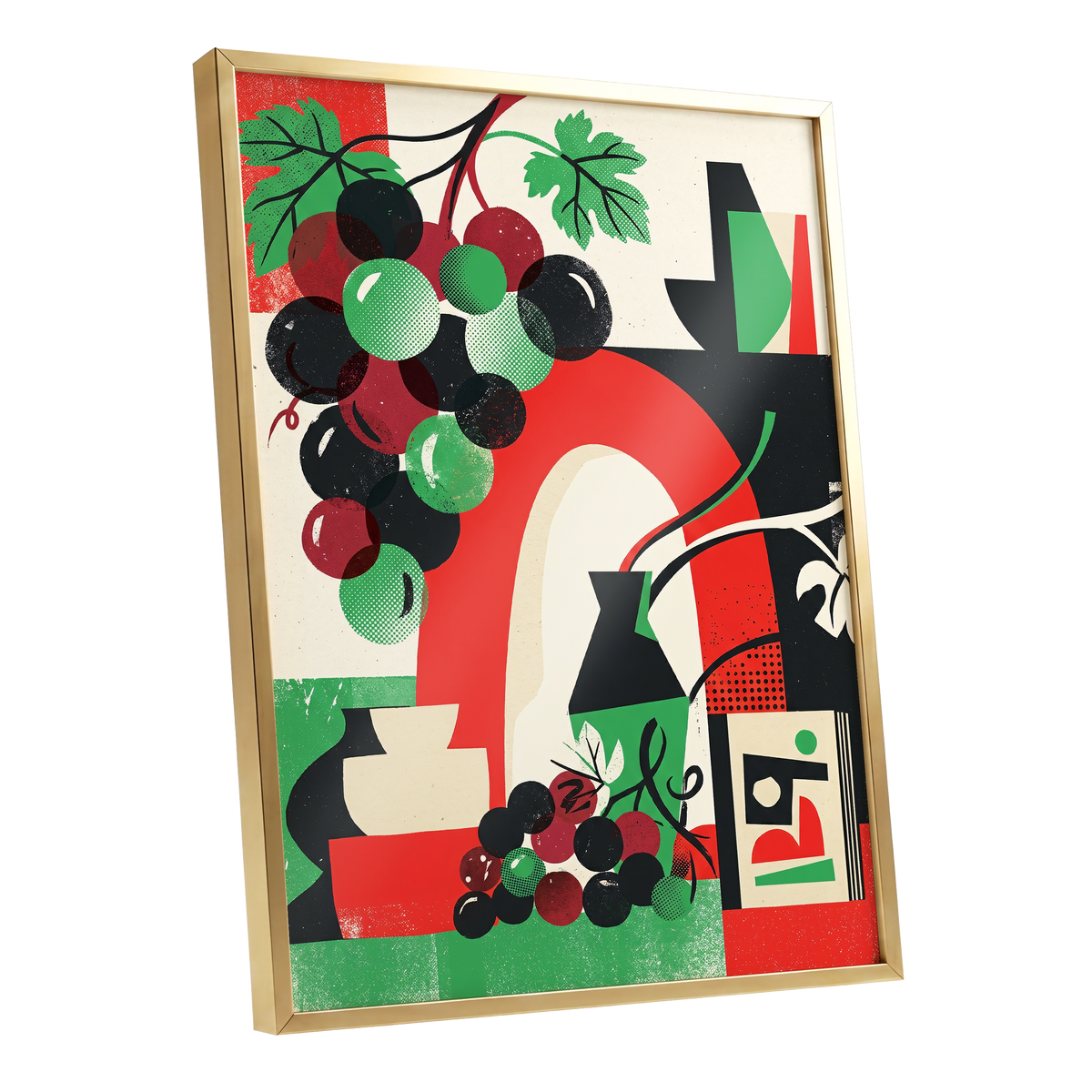 Grapes Beneath the Arch, black, green, red nature wall art shown as a gold framed poster wall art print