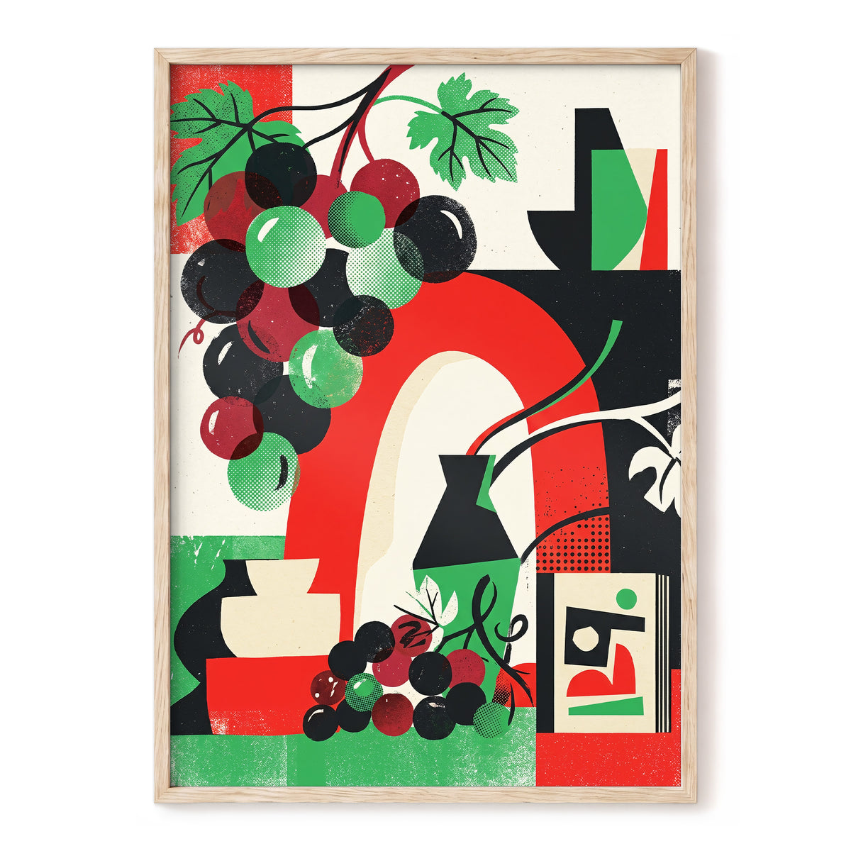 Grapes Beneath the Arch, black, green, red nature wall art, front artwork view